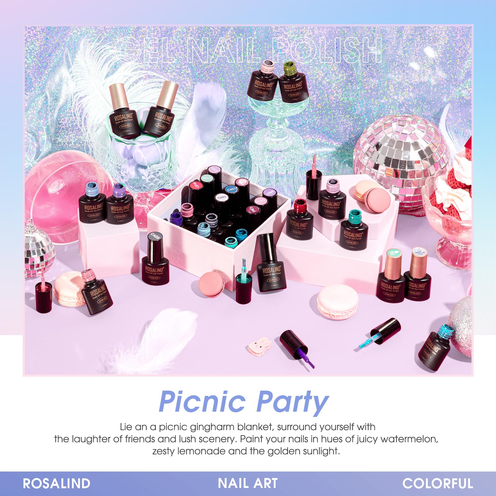 ROSALIND Smalto Semipermanente Unghie, 80 Pezzi Bianco Rosso Blu Verde Viola Colori Smalti Semipermanenti per Unghie Rosa Grigio Oro, UV/LED Mini Smalto Gel Unghie Manicure Regalo