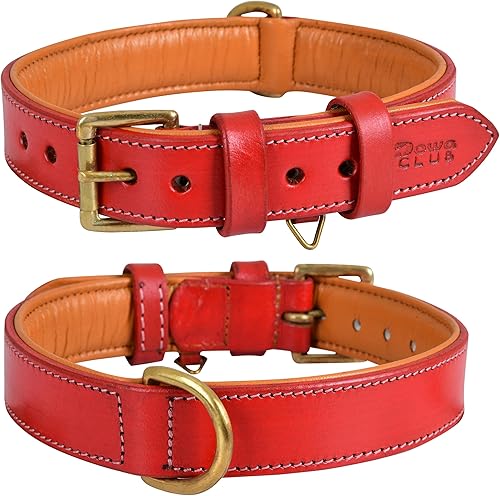 Miniatura 10 de DowgClub  Collar de perro de cuero auténtico, grano completo, resistente, cómodo, fuerte, mejor para cachorros, razas pequeñas, medianas y grandes,