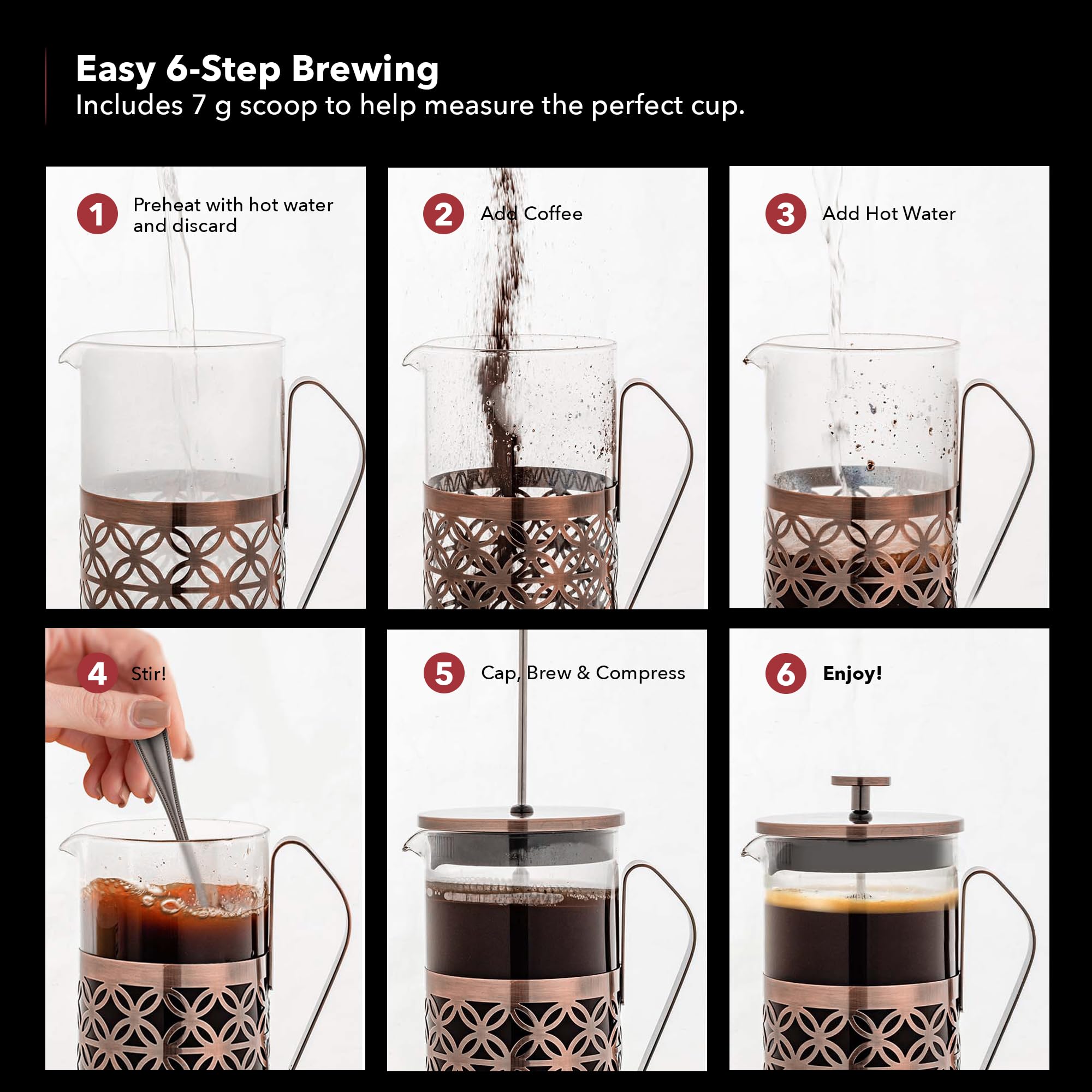 Cafetière en acier inoxydable Ovente - Idéale pour infuser du café et du thé 34 Ounce cuivré