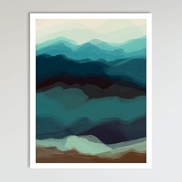 Abstract Landscape Wall Art - Antique Art Prints for Home Decor - Rustic Farm and Country Landscape Wall Decoration for Living Room, Dining Room - 11x14 inches, Ready to Frame Blue Mountains