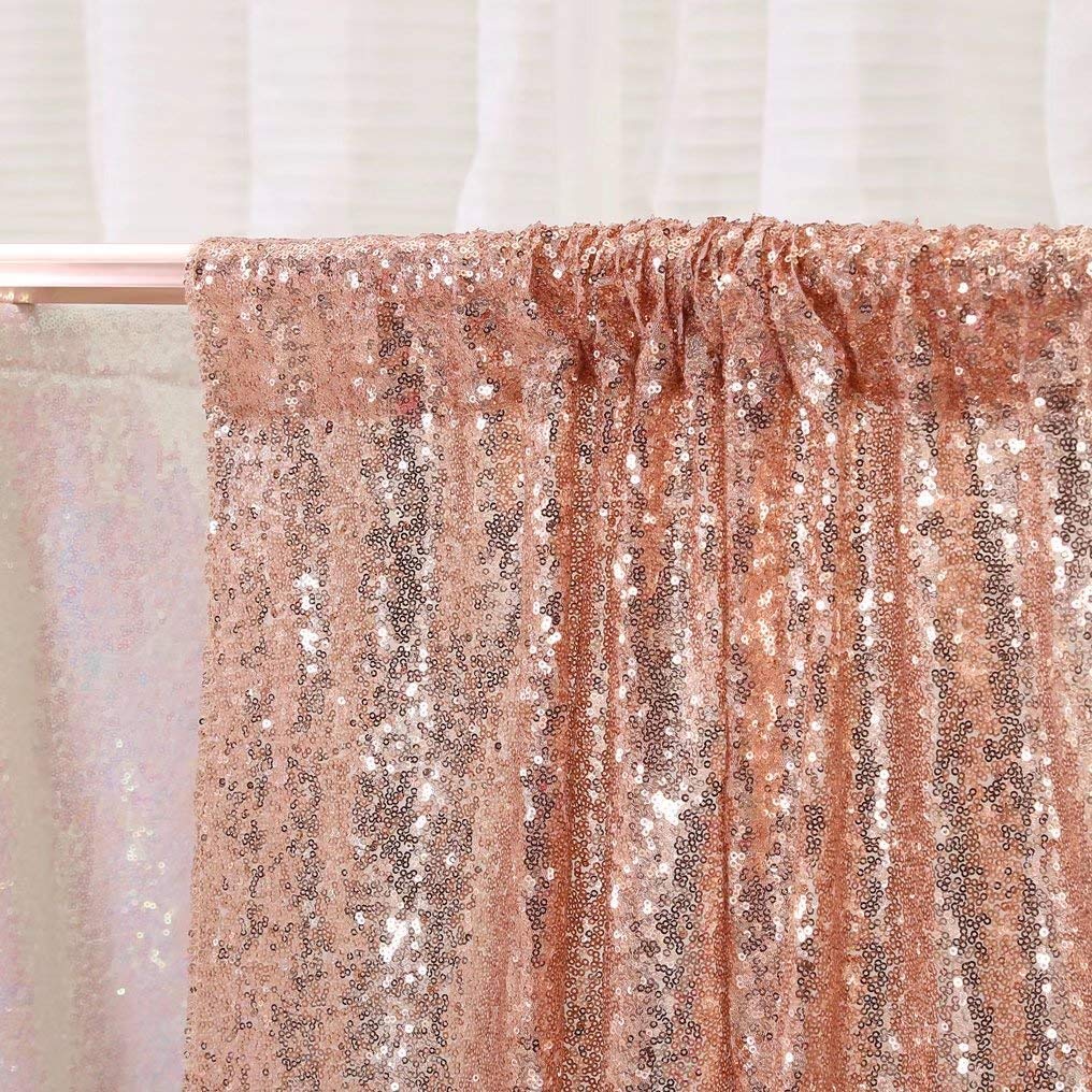 Rose Gold Backdrop Curtains 2 Pieces 2ftx8ft Sequin Fabric Backdrop