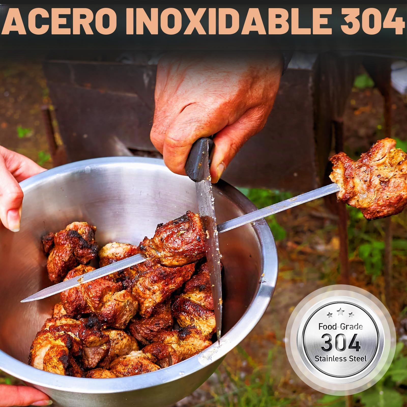 20 Piezas Brochetas para Barbacoa de Premium Acero Inoxidable 304 Brochetas de la Parrilla de 40 cm Pinchos de Metal Planos Pinchos para Barbacoa Reutilizables con Bolsa de Nylon