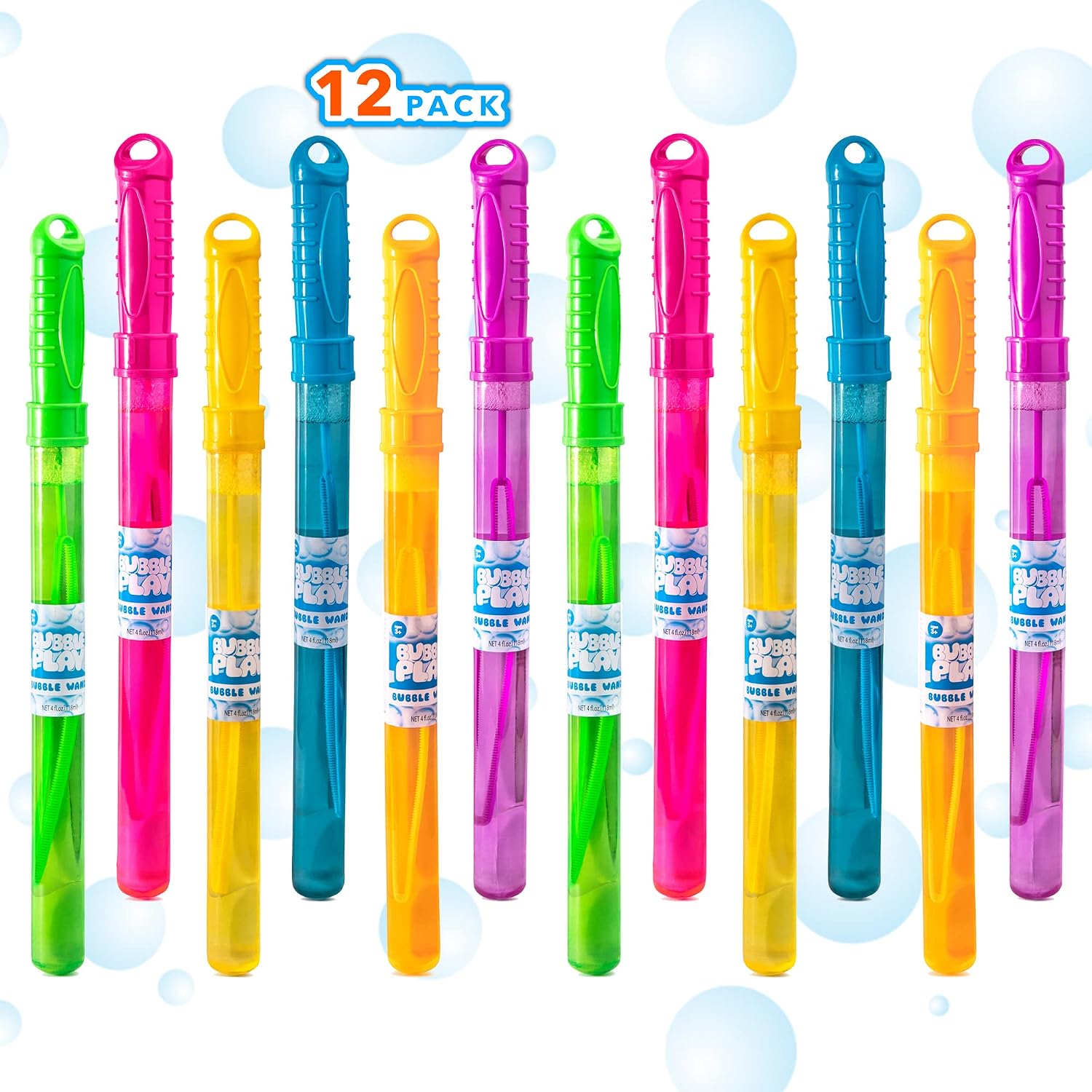Bubble Play Giant Bubble Wands for Kids, 12 Pack - 14", Super Value Party Favors and Summer Toys Fun