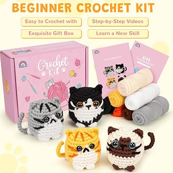 Learning Crochet Kit for Beginners Knitting Learning Kit Cat Crochet Kits Animal Crochet Complete Kit for beginners with Tutorials Crochet Knitting Cats Crochets Starter Kit Crochet Beginners