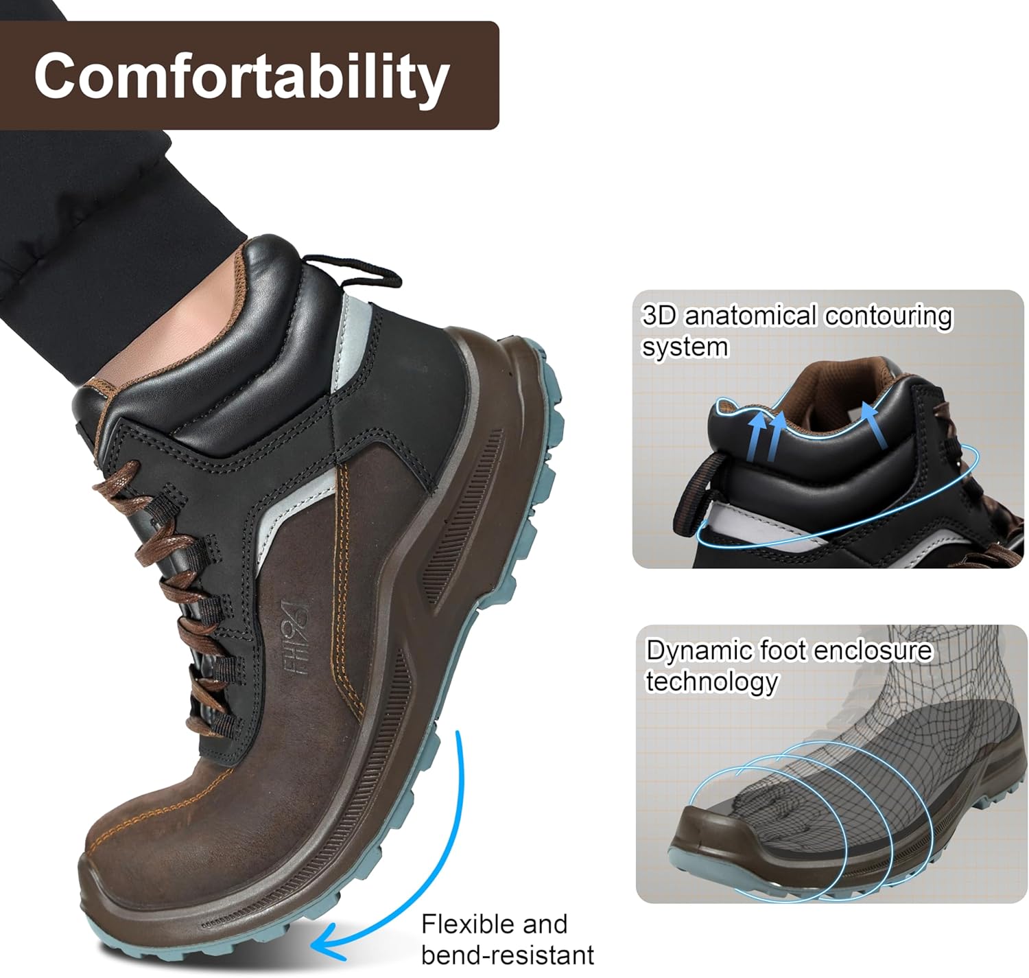 6 Inch Composite Toe Work Boots for Men & Women, Waterproof with 6KV Insulation, Shock Absorption Technology, Reflective Leather (Conforms to ASTM F2413-18 Certified)