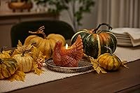 Vista 7 de Luminara Decoración de cosecha de otoño sin llama, vela LED figural de pavo, color natural, Adobe, 5.3 x 7.5 pulgadas, llama móvil de cera real
