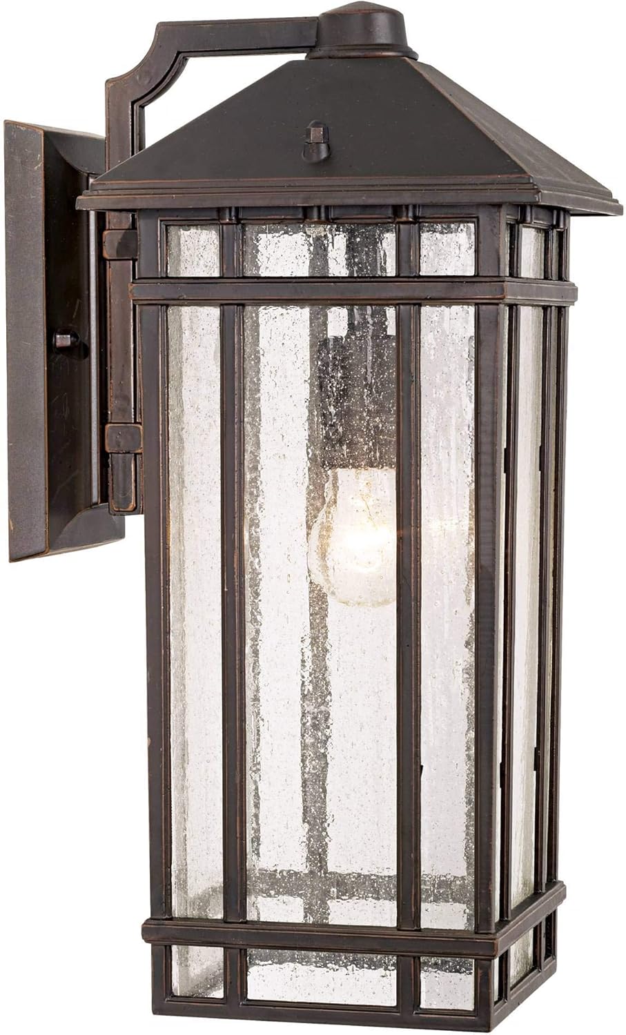 Bronze 19" Arts and Crafts Outdoor Wall Light with Seedy Glass