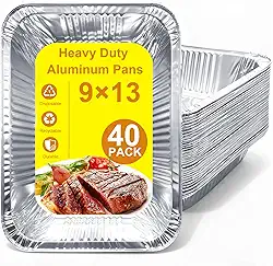 Formas de alumínio 22 x 33 – Formas descartáveis de meio tamanho médio para assar bolos no forno, assar peru, preparar alimentos, armazenar, congelar, irritar (pacote com 40)