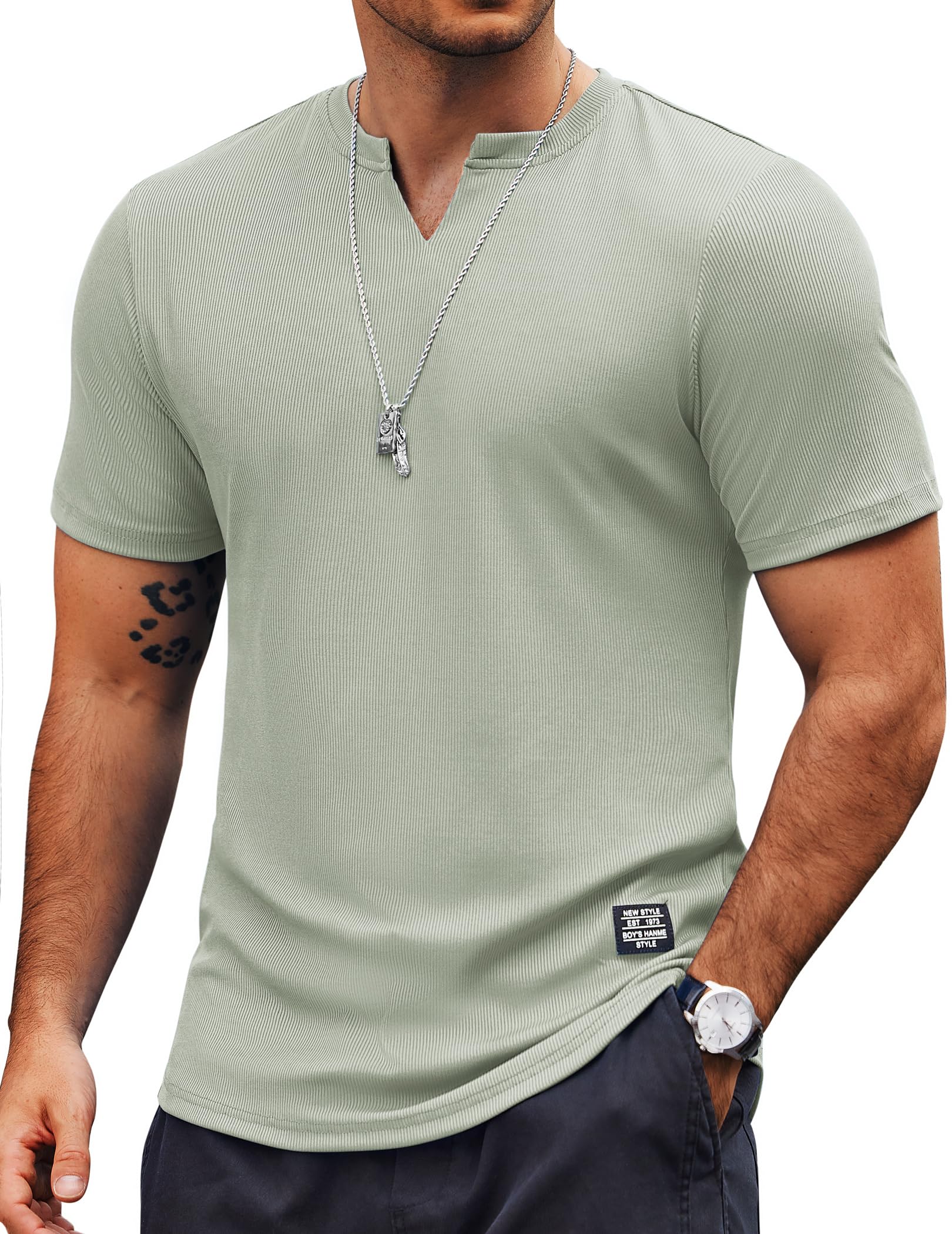 COOFANDY Mens Muscle T-Shirts V-Neck Slim Fit Workout Shirt Short Sleeve Longline Gym Athletic Tee Shirts