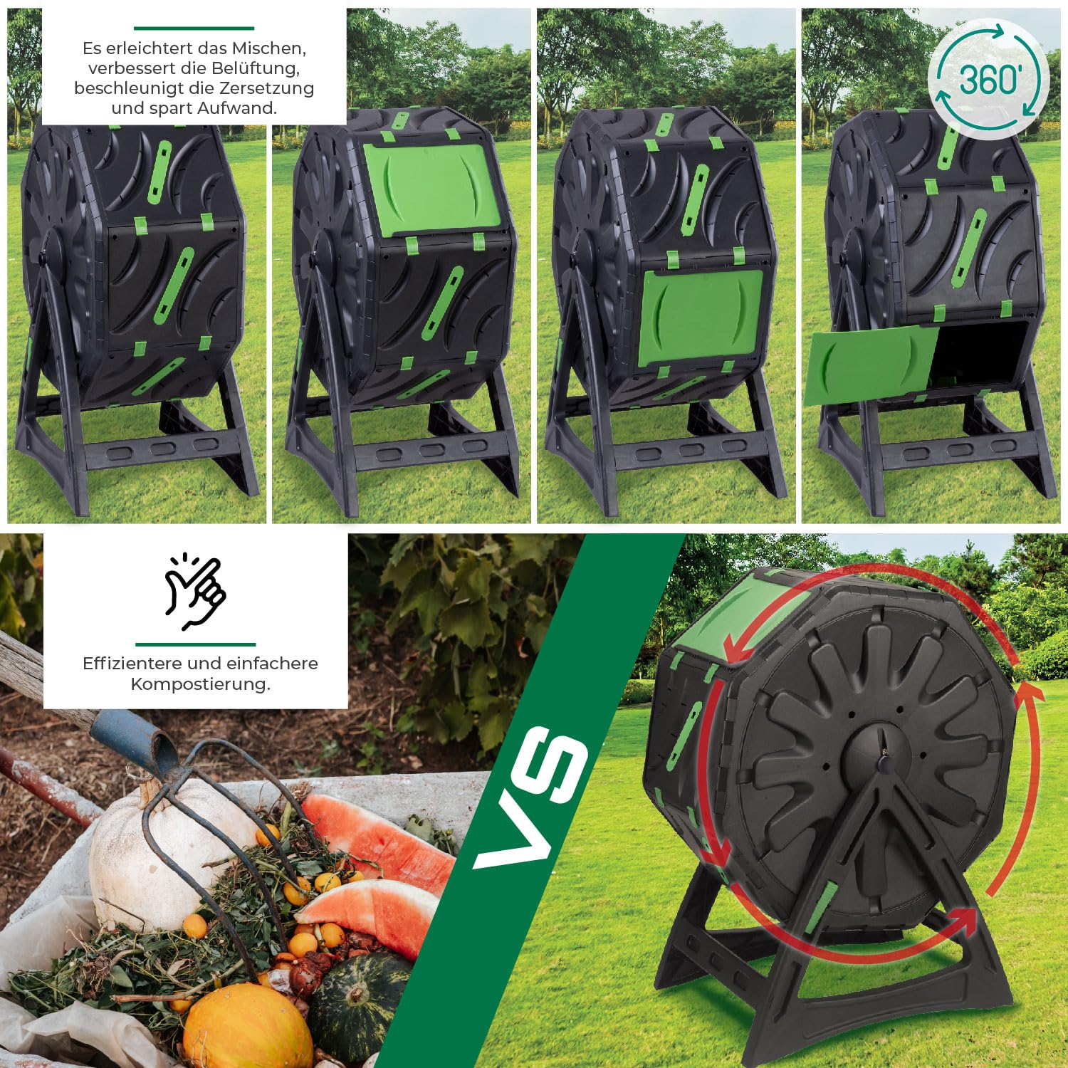 STREND PRO Mini-Balkomposter 70 l – Tumbling-Komposter für schnellen und hochwertigen Kompost