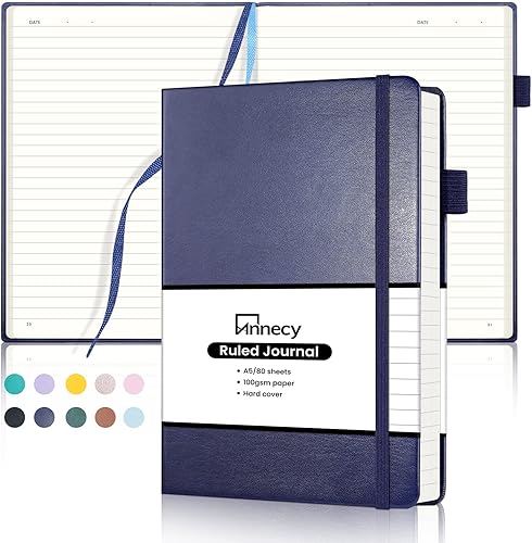 Miniatura 1 de Annecy Cuaderno numerado con rayas universitarias, tamaño mediano de 5.5 x 8.25, 160 páginas, papel de escritura de 100GSM, cubierta de piel