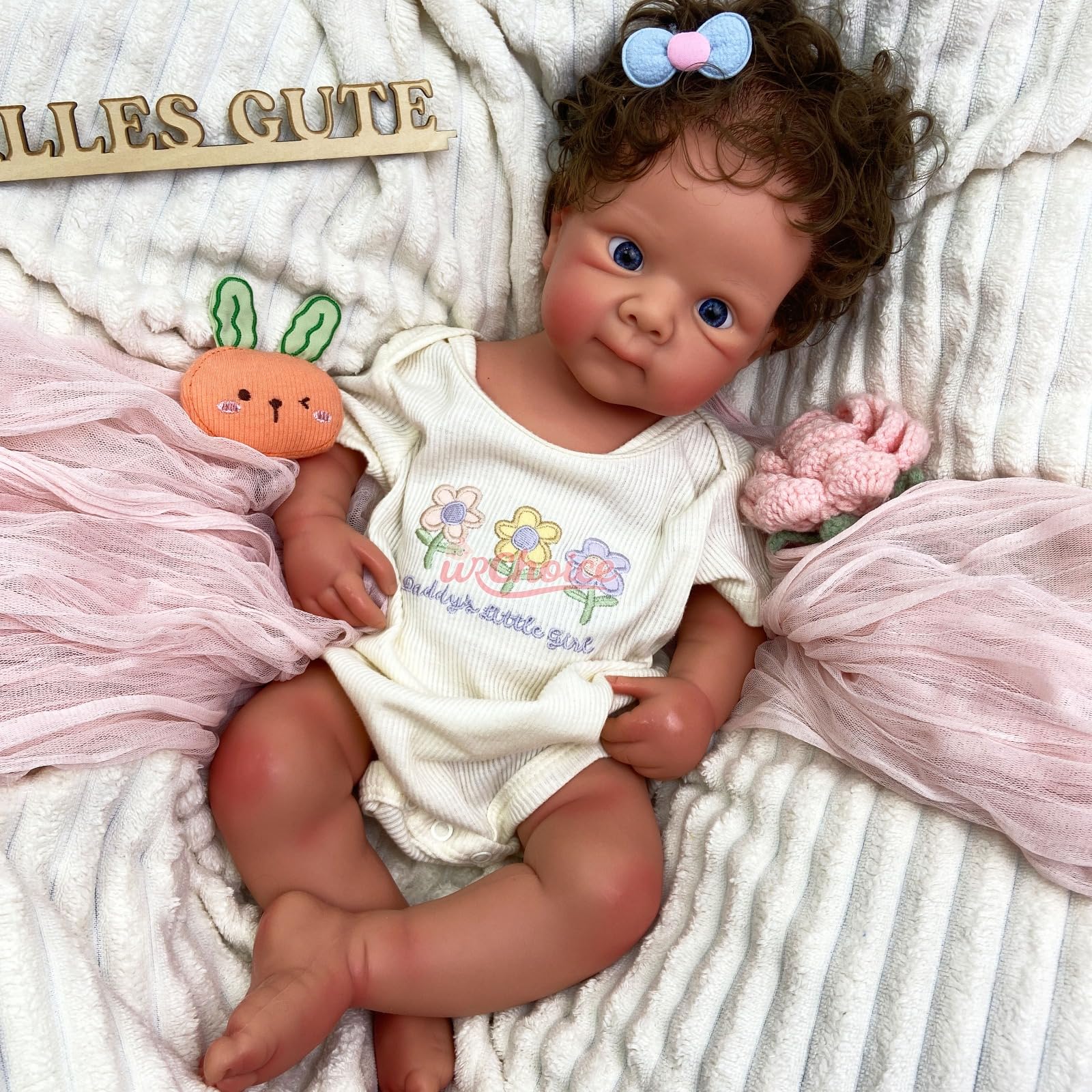 Muñeca Bebé Reborn Realista Silicona 51 cm,Cabello Rizado y Peso,3,1 kg