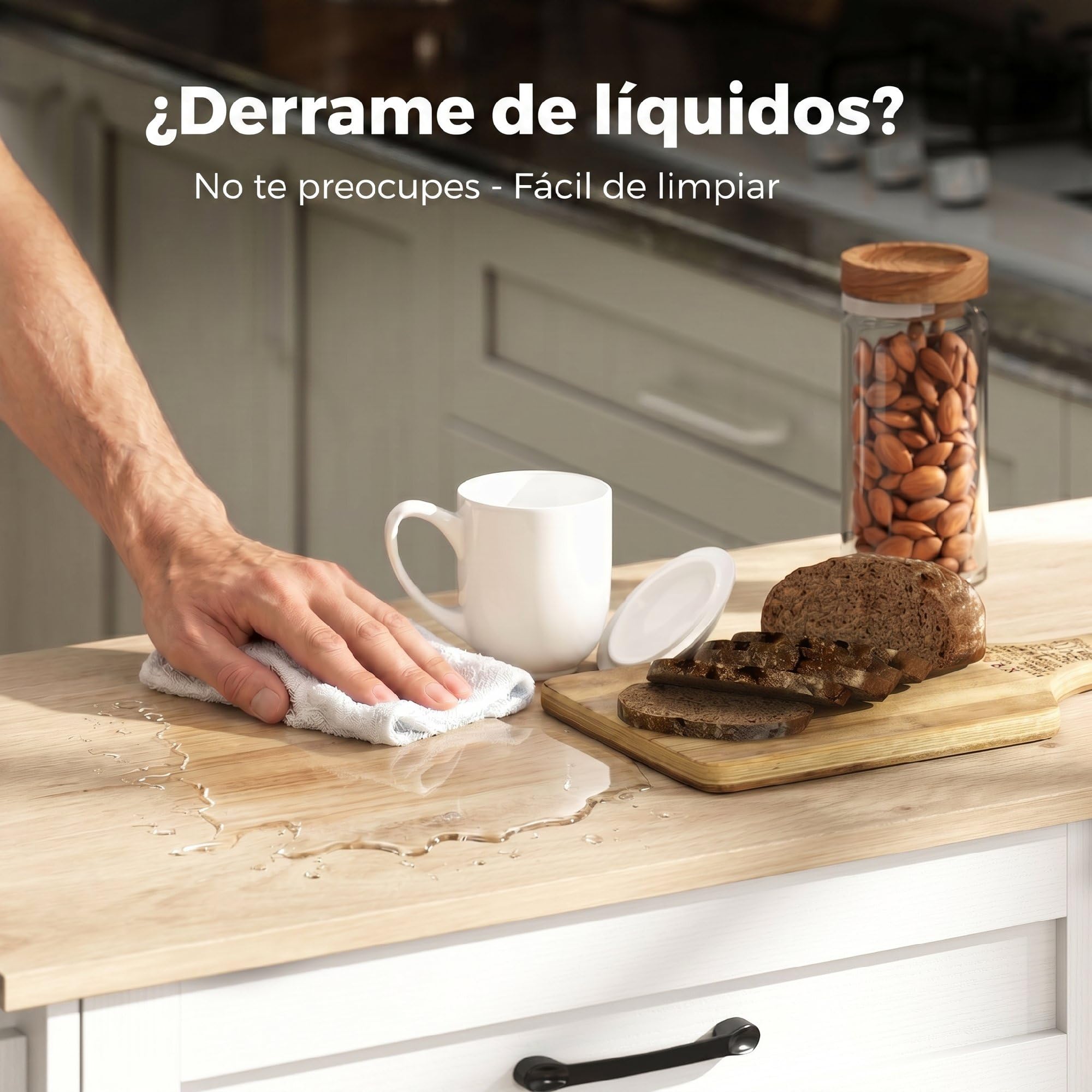 HOMCOM Isla de Cocina con Encimera Extensible, para Comedor, Blanco | Carro de Cocina con Ruedas, 2 Cajones, 3 Armarios, Estantes en la Puerta, Toallero, Estantes Ajustables