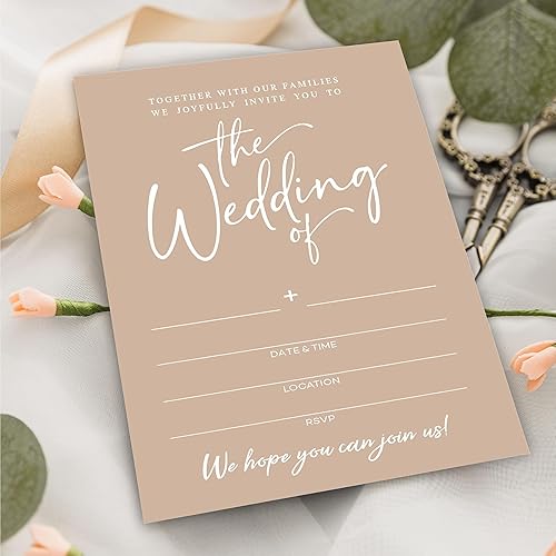 Miniatura 3 de Invitaciones de boda  Minimalismo marrón  25 invitaciones de boda con sobres, invitaciones de estilo de relleno de doble cara para Mr & Mrs,