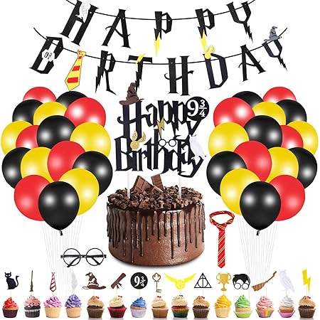 Shinelee Inspire Decoration Anniversaire Hp Cravate Lunettes Ballon Banniere Happy Birthday Cupcake Topper De Gateau D Anniversaire Magicien Decoration Fete Anniversaire Amazon Fr Cuisine Et Maison