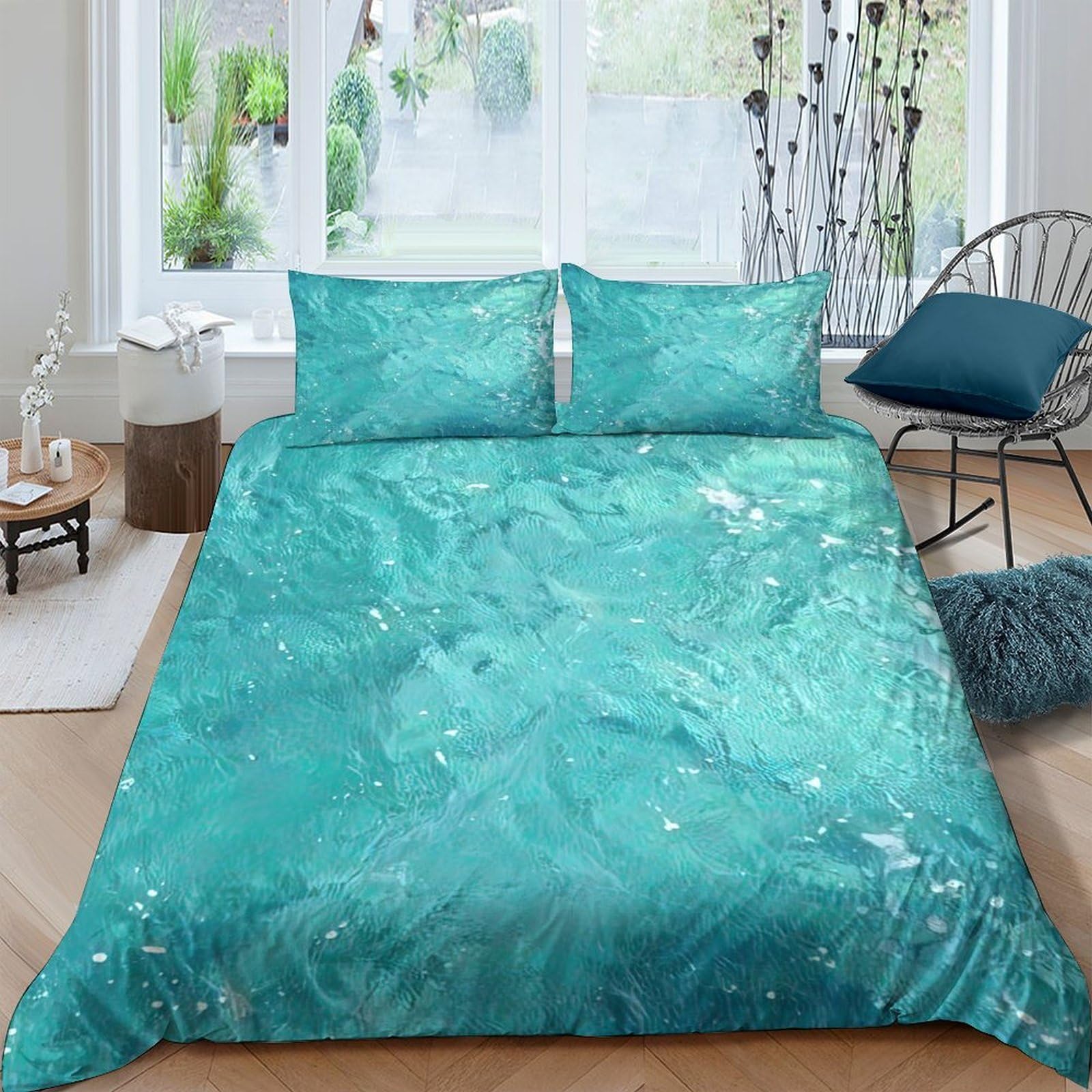 GPLZQXKJNH 3D Printed Aqua Marble Duvet Cover Microfiber Soft Breathable Water Texture Bedding Set with 2 Pillowcases for Bedroom Decor Single（135x200cm）