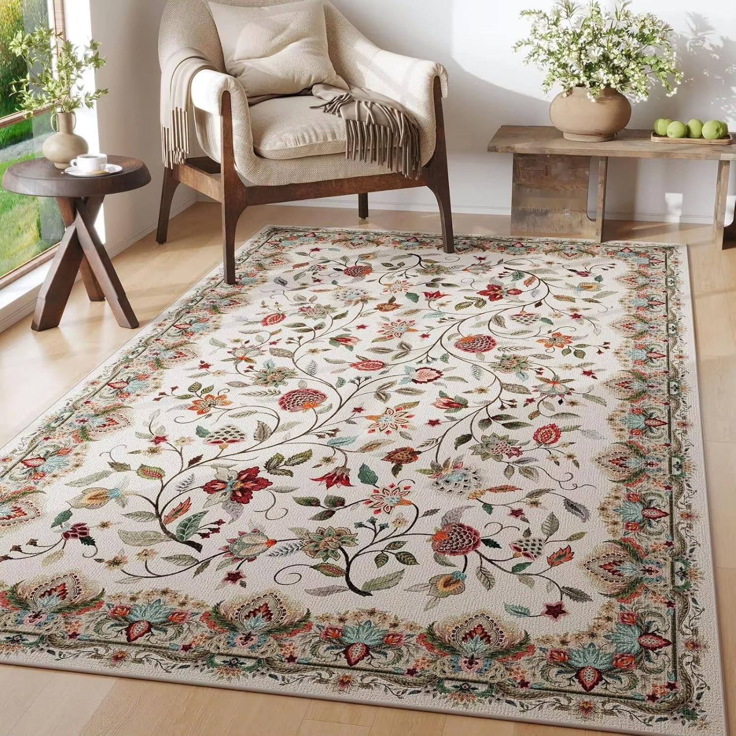Tapis antidérapant 120x170 pliable imprimé floral pour cuisine et couloir