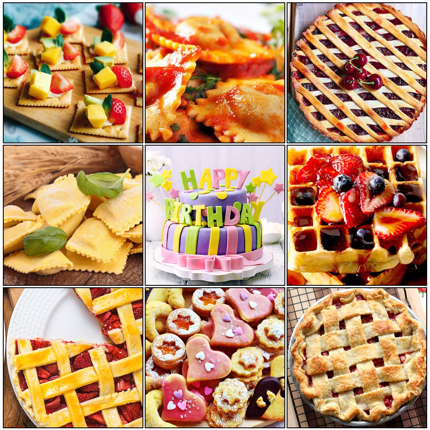 Cortador de cinta de fondant, molde de rodillo, cortador de celosía, 4 engranajes diferentes, juego de grabador de tallarines, rodillo de masa de fideos, herramientas de pastelería para hornear 6