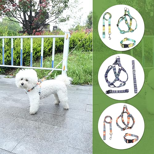 Miniatura 2 de Arnés para perro para perros pequeños, arnés para perros medianos y grandes, sin tirones, arnés para perro, collar y correas, estilo bohemio,