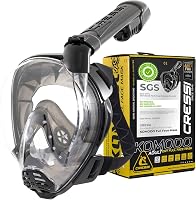 Mască de snorkeling full-face Cressi Komondo cu vizibilitate panoramică la 180 de grade, sigură împotriva CO2, anti-aburire, mărimea M/L, negru/negru 1