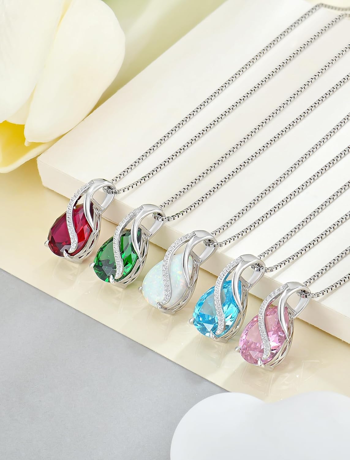 Birthstone Necklace for Women Sterling Silver Teardrop Necklace Infinite Jewelry Gift