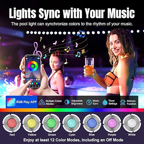 Miniatura 5 de Luz de Piscina de 1.5 Pulgadas LED RGBW Multicolor para Piscina Enterrada y Spa, IP68 Impermeable, AC 120V, Cable de 50 Pies con Controlador, APP y