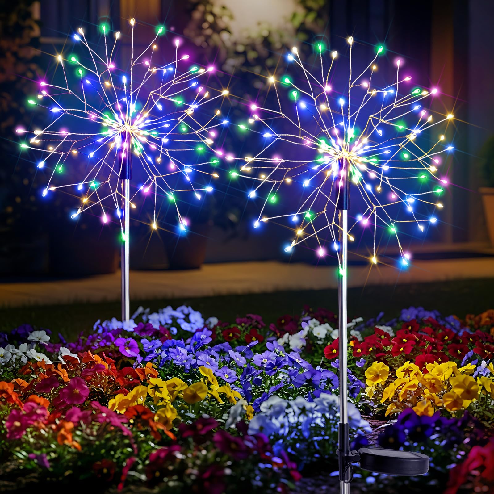 suddus Solar Garden Lights Outdoor Waterproof Decorative, 2Pack 150LED Firework Lights 8 Modes, Multicolor Solar Fairy Light for Yard, Patio, Pathway, Flowerbed Party Wedding Decor