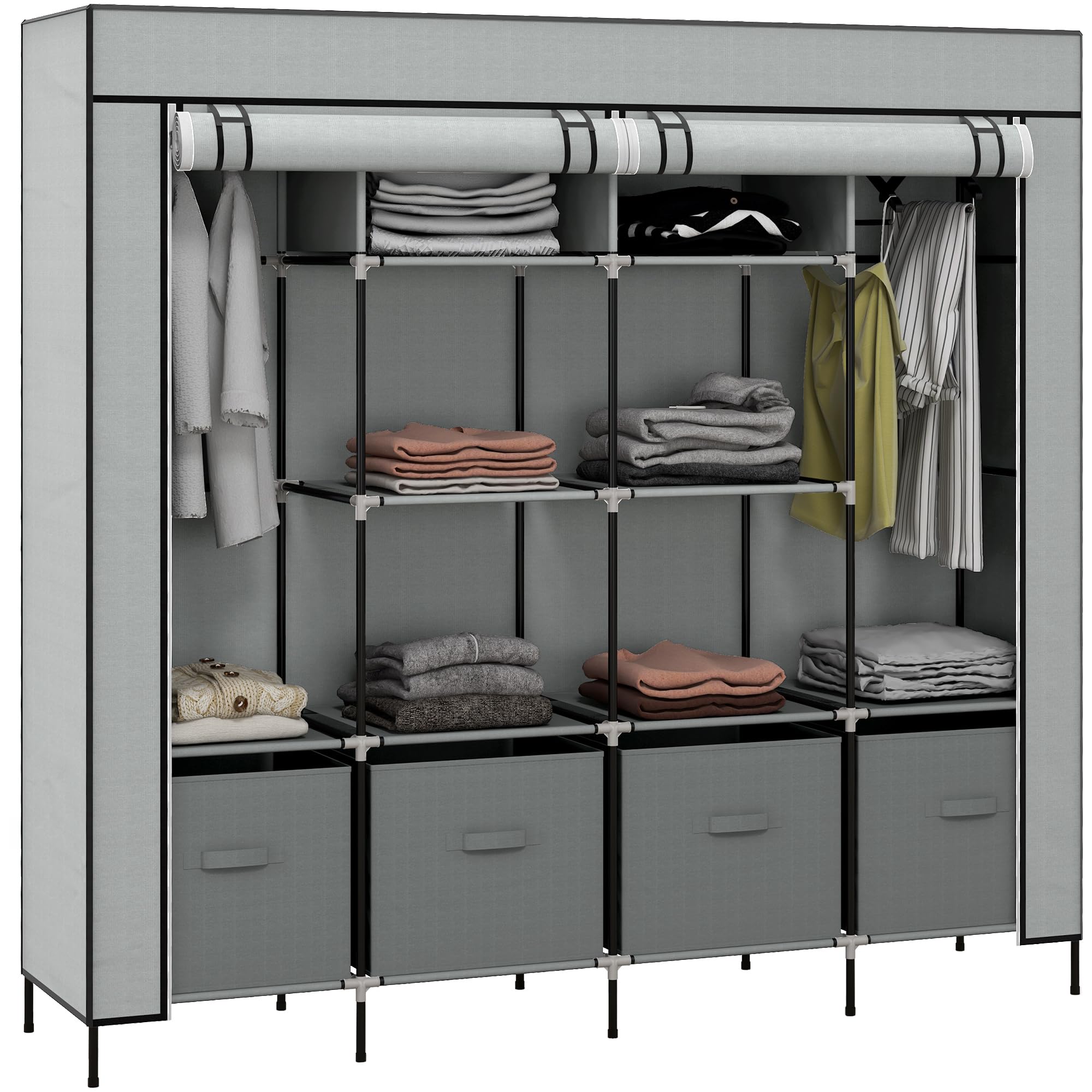 Homcom Large Fabric Wardrobe Closet With 10 Compartments2 RaiisDark Grey from B&Q