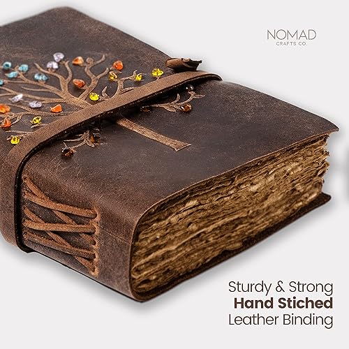 Miniatura 4 de NomadCraftsCo. Diario vintage - Diario de cuero - piedras semipreciosas, diario encuadernado en cuero vintage para mujeres y hombres  Diario,