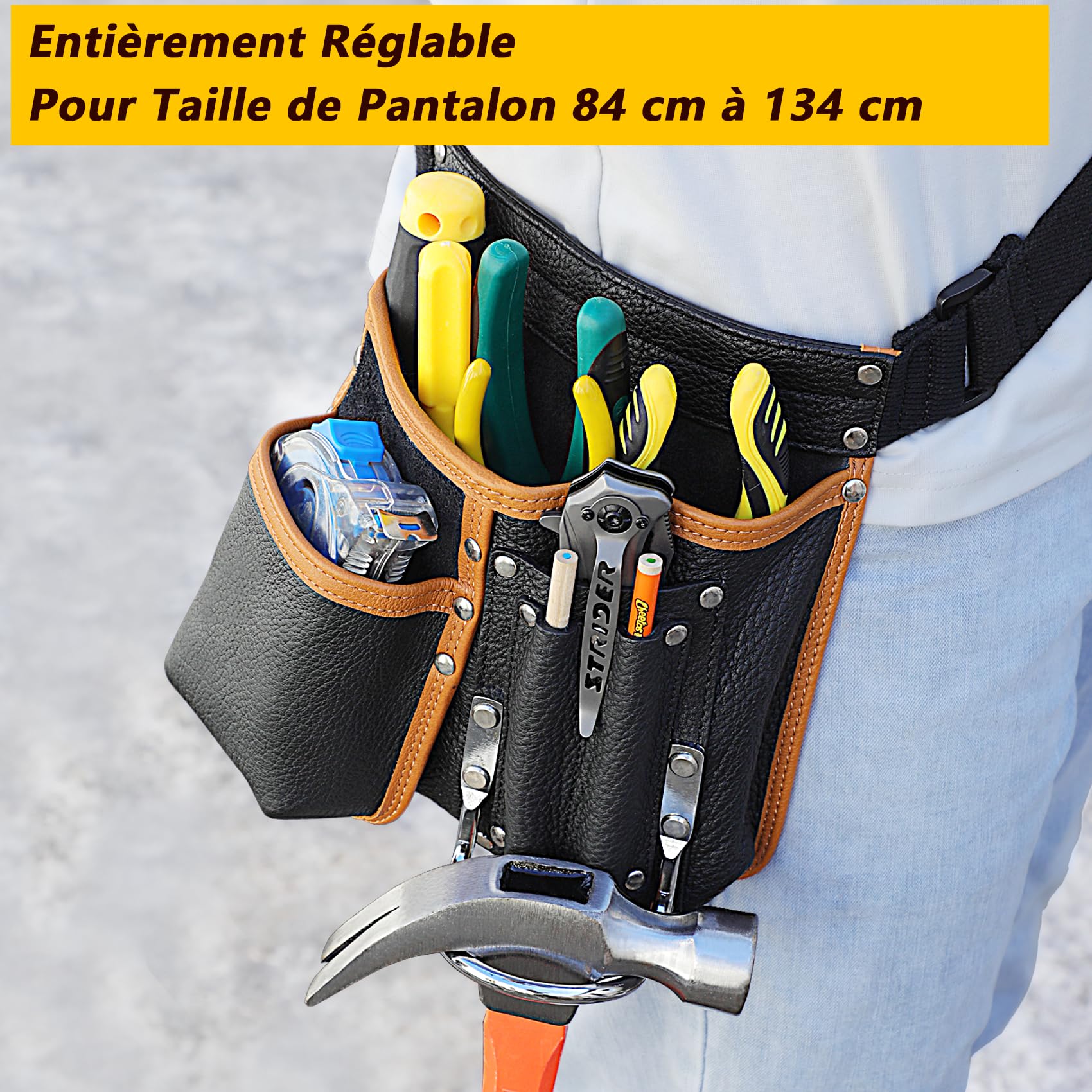 Ceinture Porte Outil Bricolage, Ceinture de Travail Homme Chantier,Sacoche Porte Outils pour Électriciens,Préposés à L'entretien,Constructeurs,Encadreurs