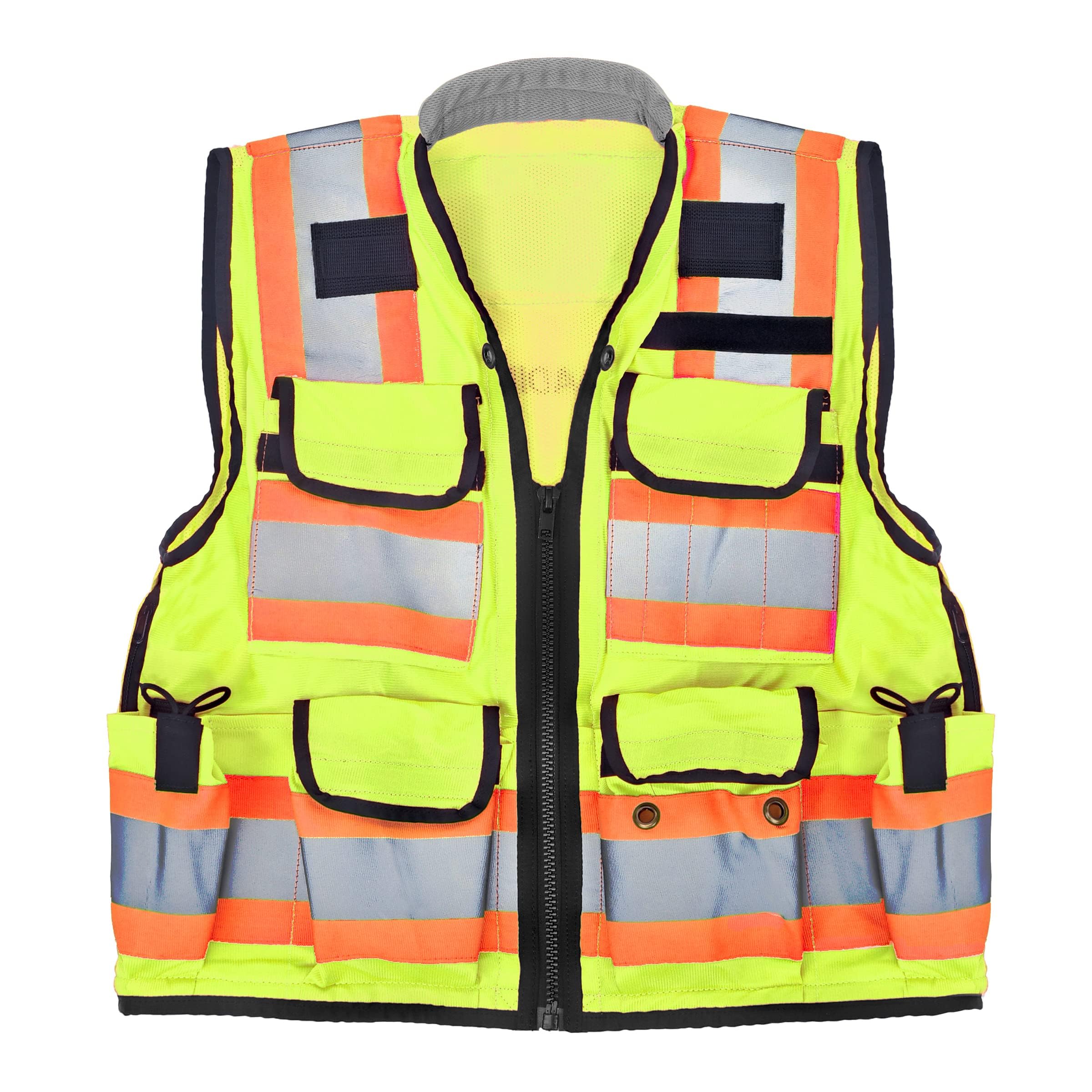 adirpro surveyor safety vest with pockets - high visibility reflective construction vest for men - class 2 heavy duty vest ansi complaint for contractors foreman safety vest (yellow, small)