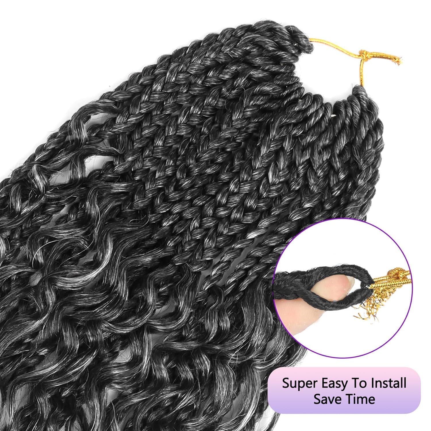 Boho goddess braids extensions hair for Black Women 22 Inch 8 Packs Bohemian Crochet Braids Hair Extensions with Curly Ends Boho Box Braids Crochet Hair (T-silvery-grey - Image 4