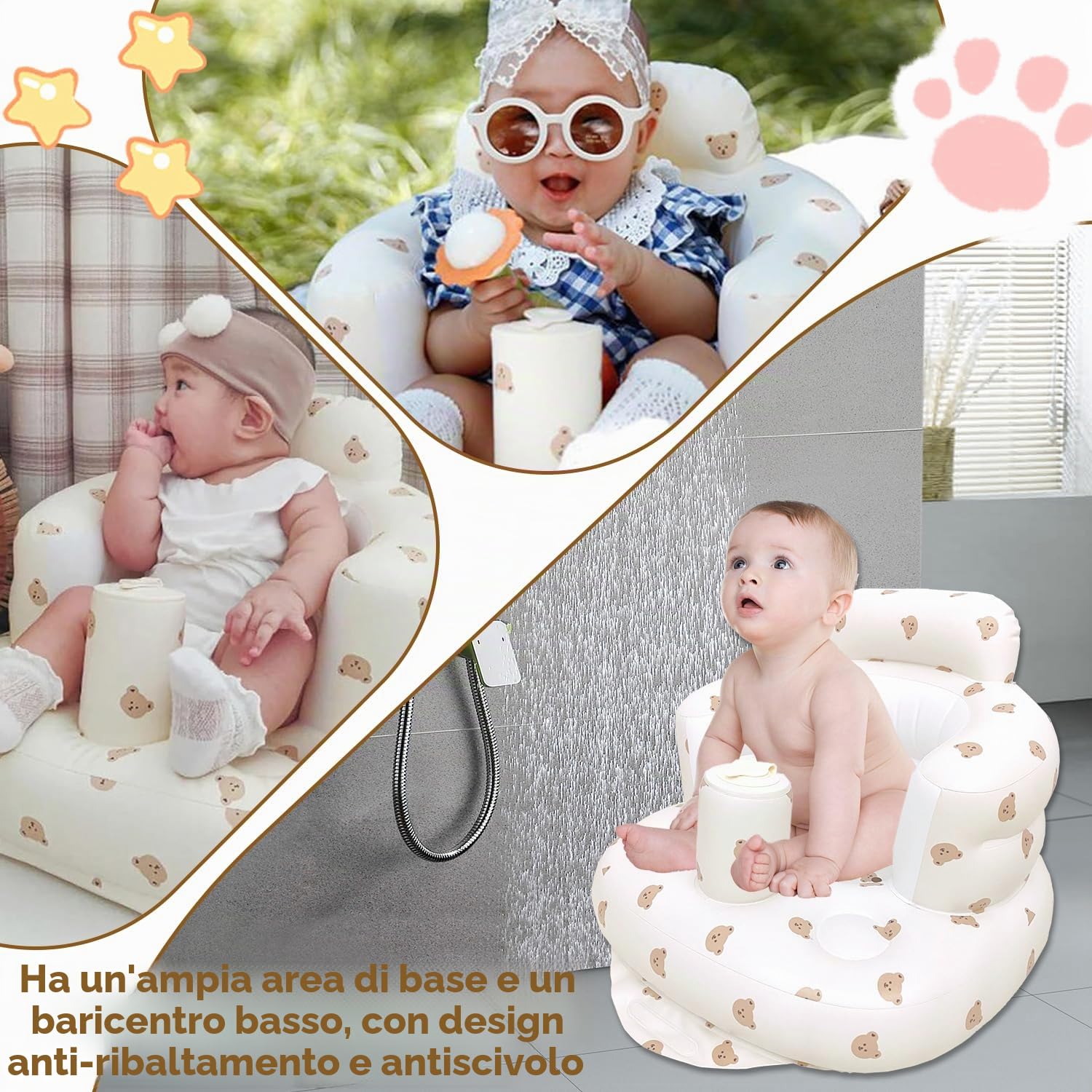 Seggiolino Gonfiabile per Bambini, Sedile da Bagno Gonfiabile per Bambini, Seggiolone gonfiabile portatile da pavimento, Sedile da Allenamento per Bebè, Sedia per Baby Shower, per bambini da 3+ mesi