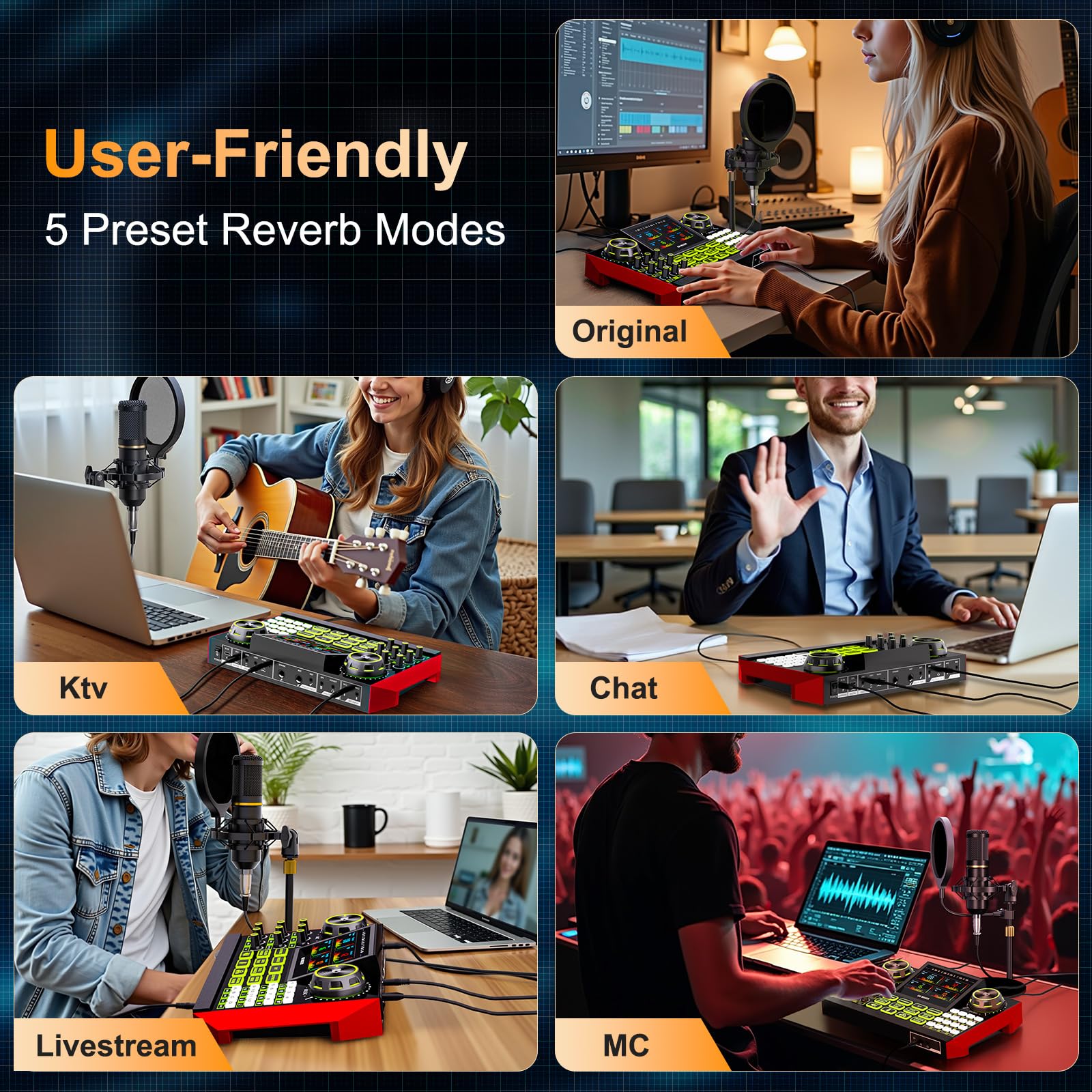 podcast microphone bundle, Live Sound Card with Audio Interface, All-in-One Audio Mixer with Voice Changer, Condenser Microphone for Live Streaming, Singing, Gaming, and Content Creation. - Image 4