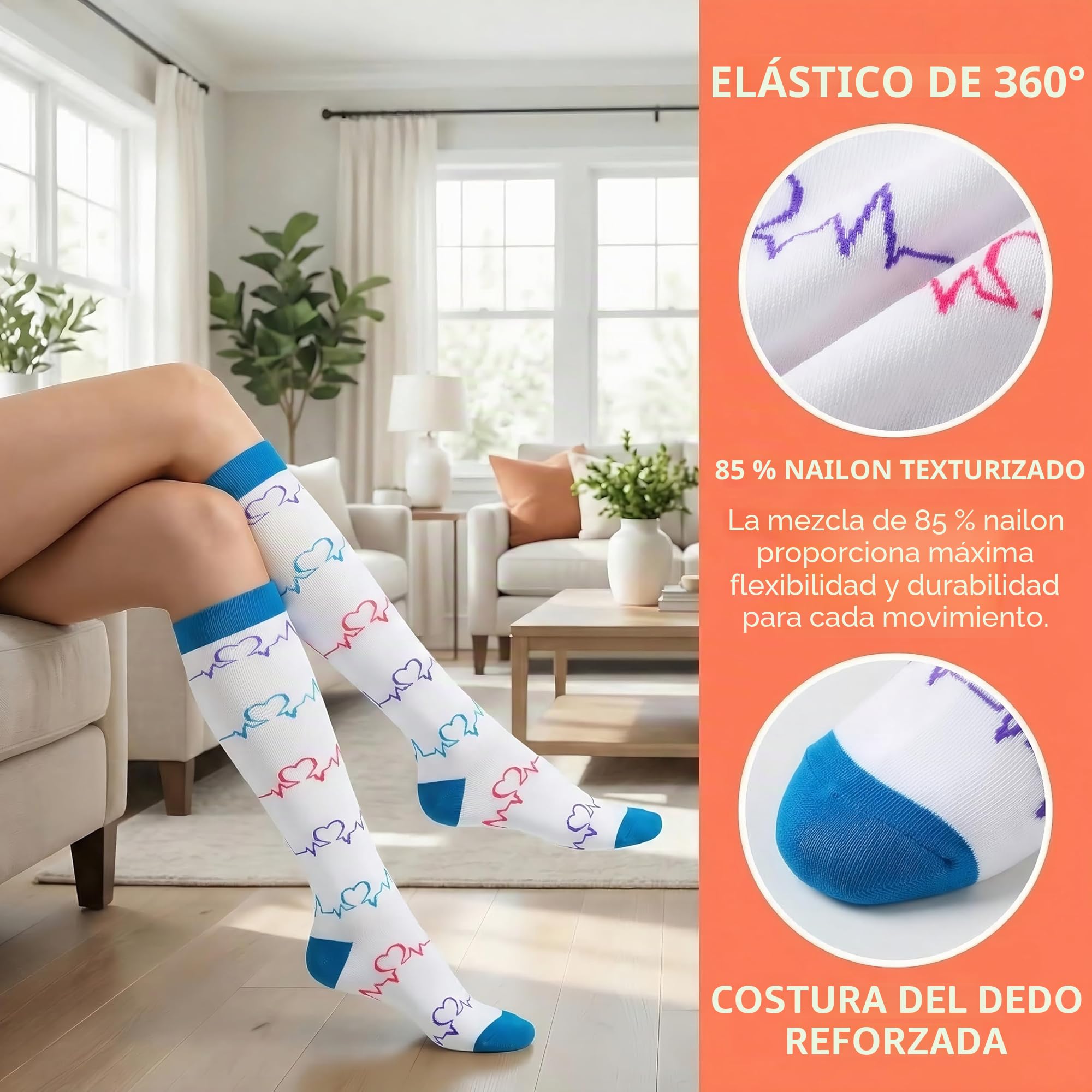 Calcetines de compresión (7 pares) para mujeres y hombres Circulación 20-30 mmhg El calcetín alto hasta la rodilla es el mejor apoyo para atletismo Correr, Ciclismo