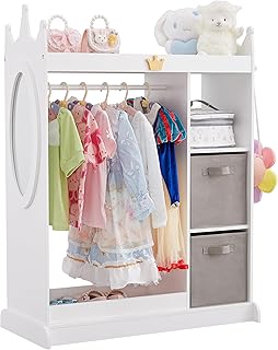 Kids Dress Up Storage Mirror w/ 2 Bins, Cloth Hanger - Kids Play Armoire Dresser Pretend Closet for Bedroom - Buy now