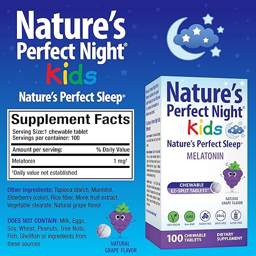 Miniatura 3 de Nature's Perfect Night Paquete | Melatonina 5 mg | Melatonina para niños de 1 mg | 200 unidades | 100 unidades | Sin azúcar | Sin gluten | Sin OMG |