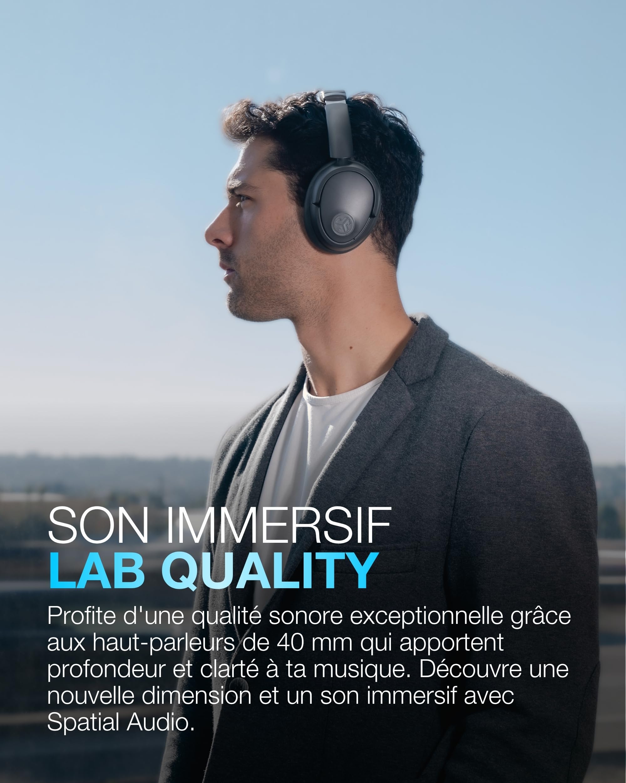 JLab JBuds LUX ANC Casque Audio Bluetooth sans Fil Anti Bruit - Casque Réduction de Bruit Active Supra-Auriculaire avec Micro pour Musique et Voyage, 70+ H d'Autonomie, Pliable, Graphite