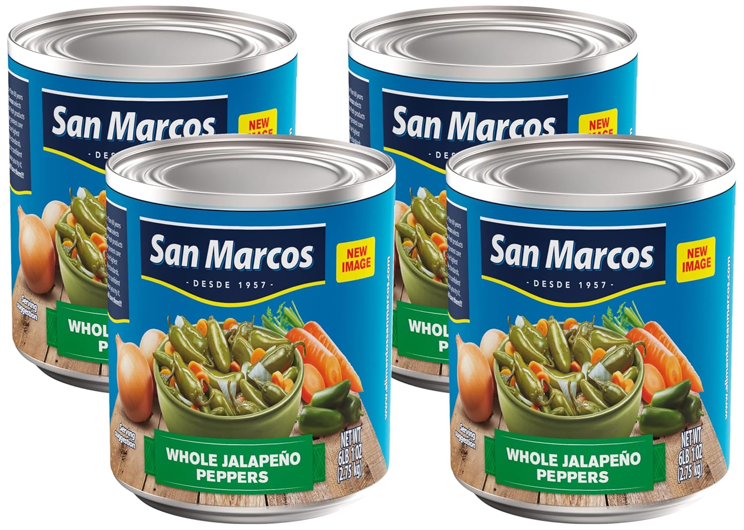 San Marcos Whole Jalapenos, 6 Lb, 97 oz, Carefully handpicked Whole Jalapeños Peppers (Pack of 4)