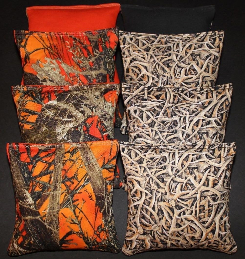 BackYardGamesUSA Cornhole Bean Bags All Weather Resin Orange Camo Deer Antlers Real Tree Hunting