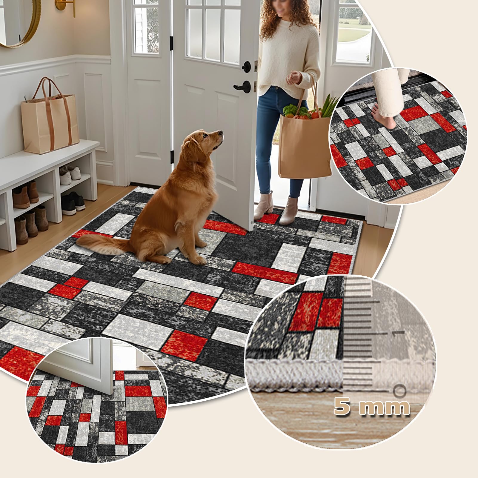 Dywan do salonu Można prać w pralce Antypoślizgowy dywan, 120 x 170 cm Dywan do sypialni Stojący dywanik do przedpokoju Dekoracja dywanu do salonu, przedpokoju, sypialni i kuchni