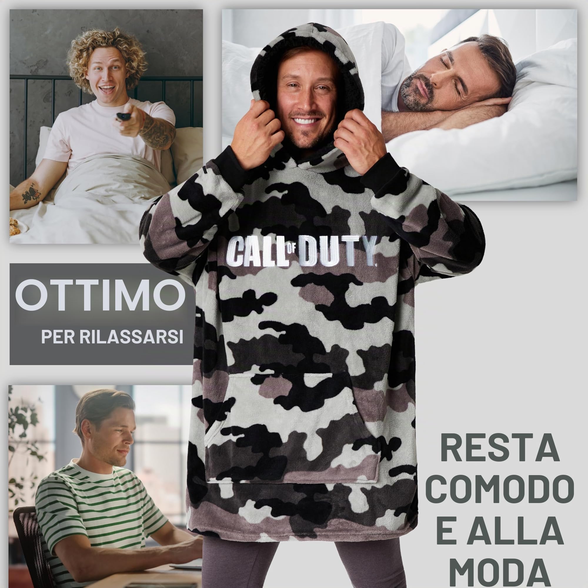 Call of Duty Felpa Coperta Uomo e Adolescenti, Mimetico Coperta Indossabile con Cappuccio Pile, Gioco Regali per Lui