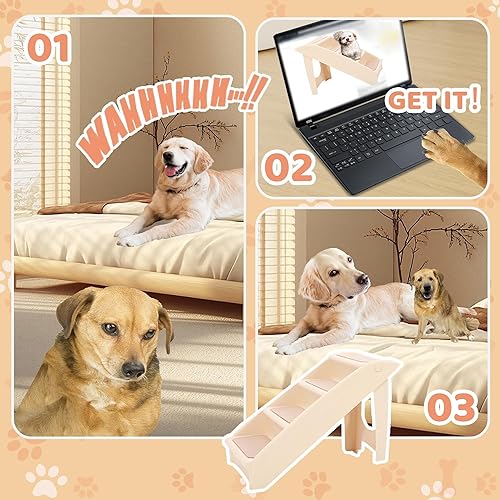 Miniatura 5 de KUAFU Escalera universal plegable para mascotas, diseño de 4 escalones, con marco de soporte para cama alta, sofá, SUV, automóvil, interior y