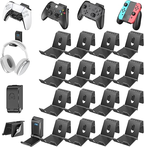Miniatura 10 de OIVO Soporte de pared para controlador y auriculares, soporte plegable para auriculares, soporte para controlador de juegos, organizador de 8
