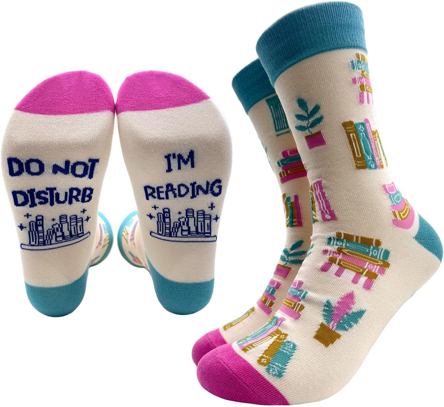 Do Not Disturb I'm Reading Novelty Funny Fashion Breathable Casual Cotton Socks, Unisex Cozy Knitted Crew Socks, Gifts for Books Lover Reader Writers, Teen Teacher Students, Graduation Gifts