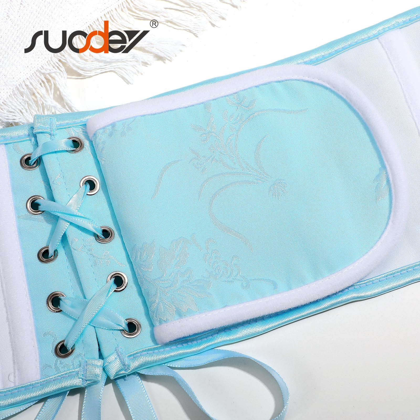 SUOSDEY Jacquard Corset Belt for Women Underbust Boned Lace Up Bustier Waspie Belt Renaissance Steampunk Pirate Corset