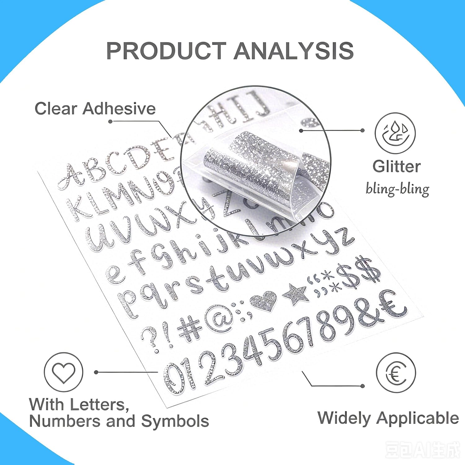 10 Sheets 830pcs Glitter Letter Stickers Alphabet Number Stickers (Silver)