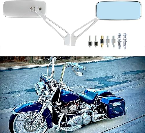 Espejos laterales rectangulares plateados de 0.315 in0.394 in para motocicleta Cruiser Chopper, Honda, Kawasaki, Suzuki, Yamaha (plateado con