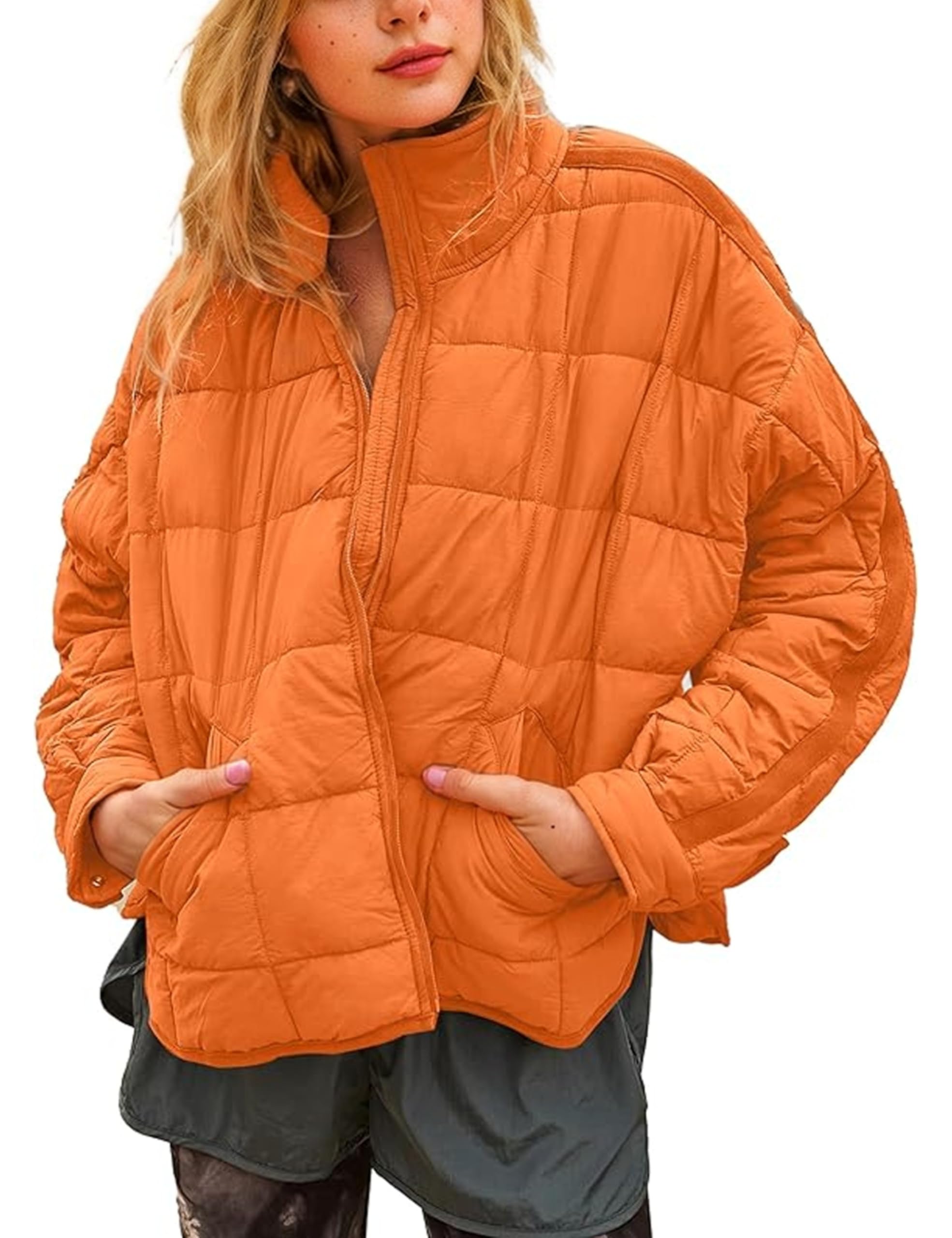 Omoone Women's Quilted Puffer Jacket Zip Up Oversized Lightweight Padded Down Coat Outerwear