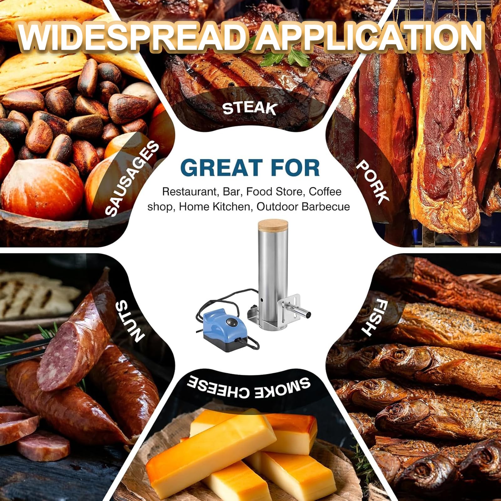 Generador De Humo, Ahumador Eléctrico Portátil De Acero Inoxidable Con Capacidad De 1 Litro, Tapa Y Bomba De Aire,en Caliente Y Frío, Tubo De Pellets De Acero Inoxidable, Para Ahumar Carnes Y Verduras